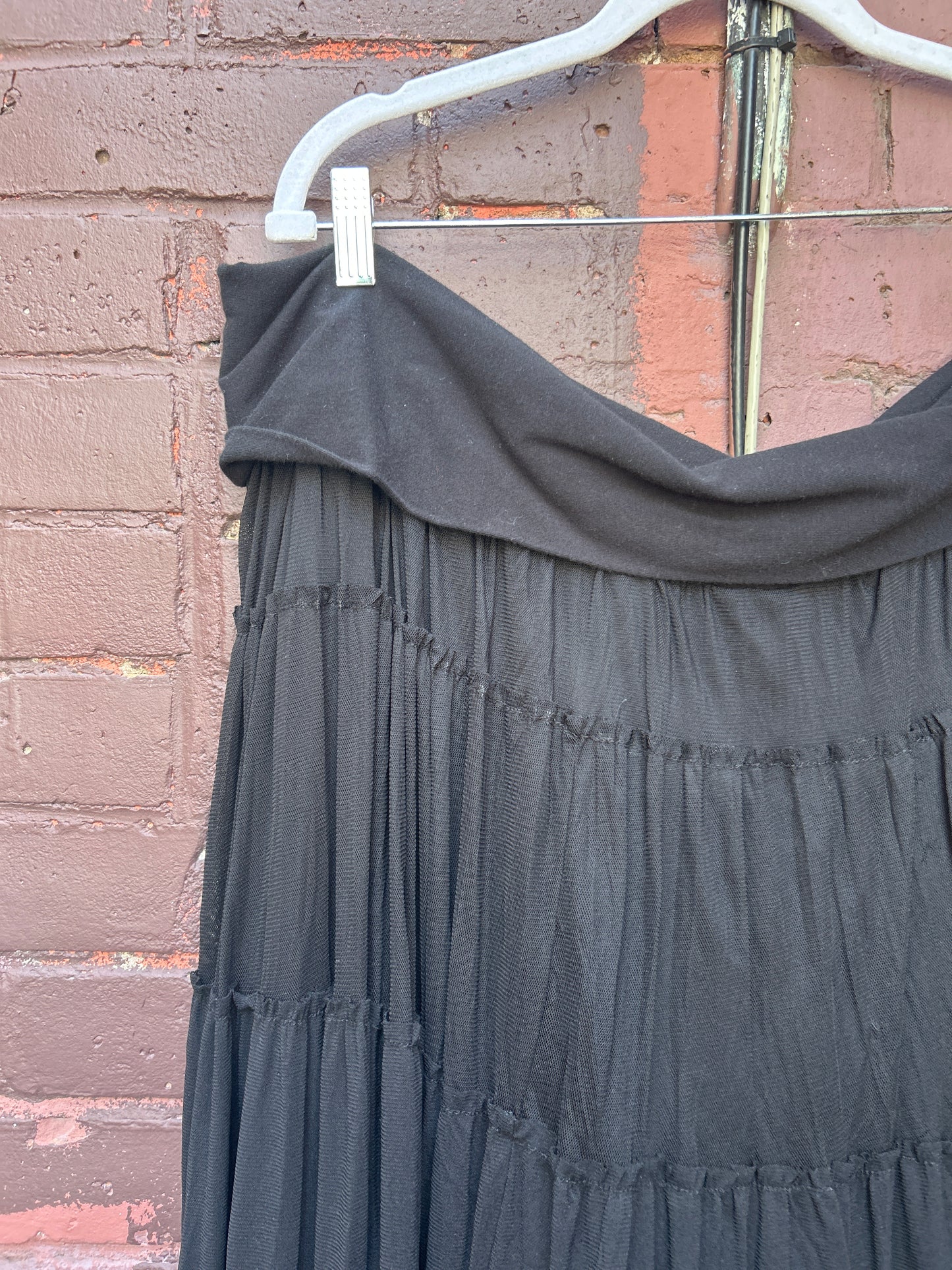 Y2K Vintage Black Mesh Tiered Maxi Skirt / 44-50 Waist