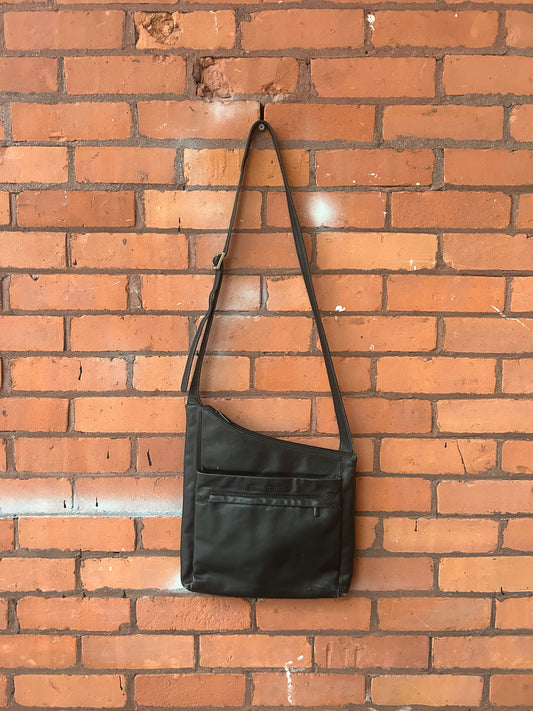 Y2K Vintage Black Leather Asymmetrical Crossbody Bag