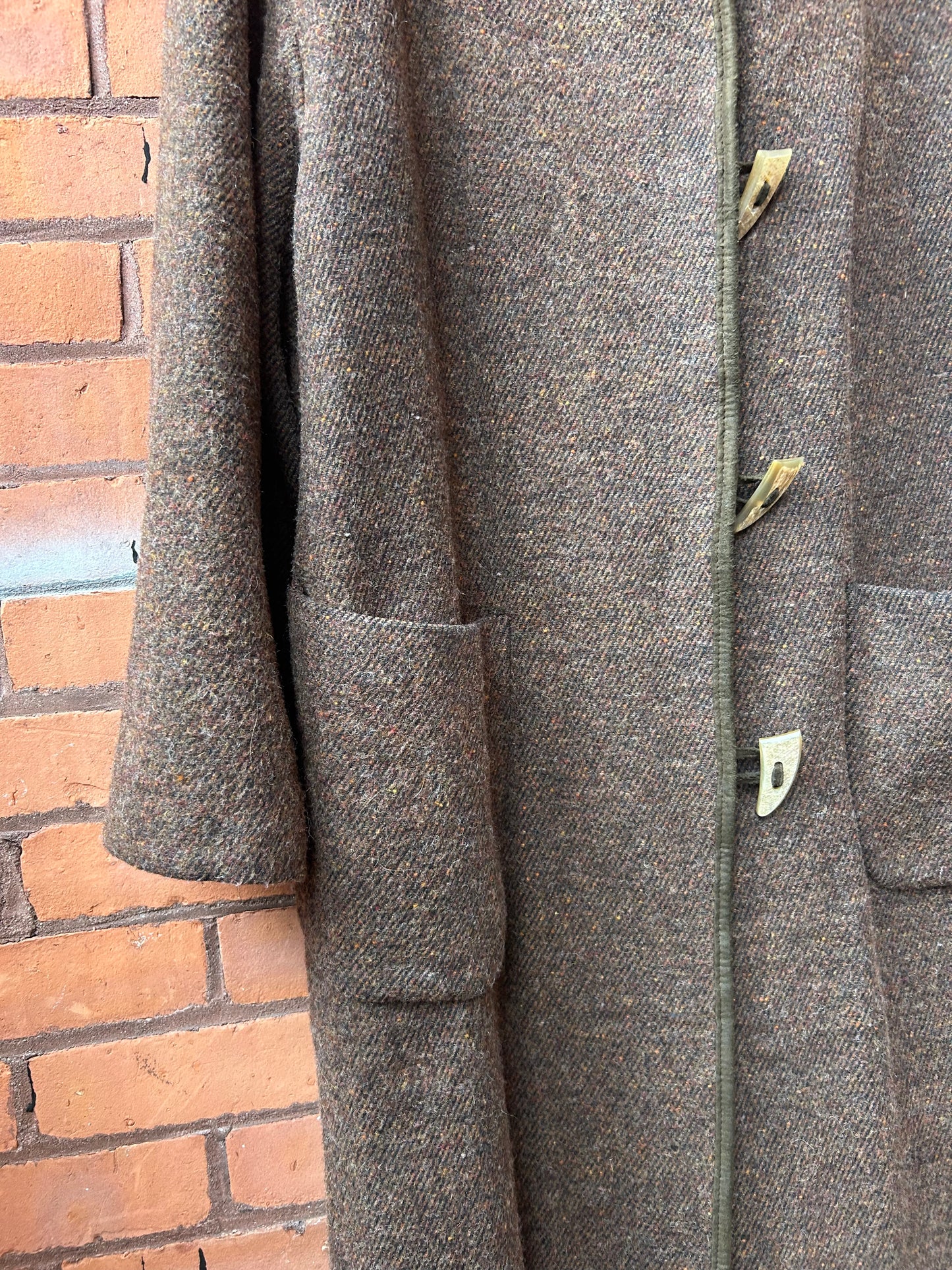 90’s Vintage Brown Wool Cashmere Hooded Overcoat / Size XXL