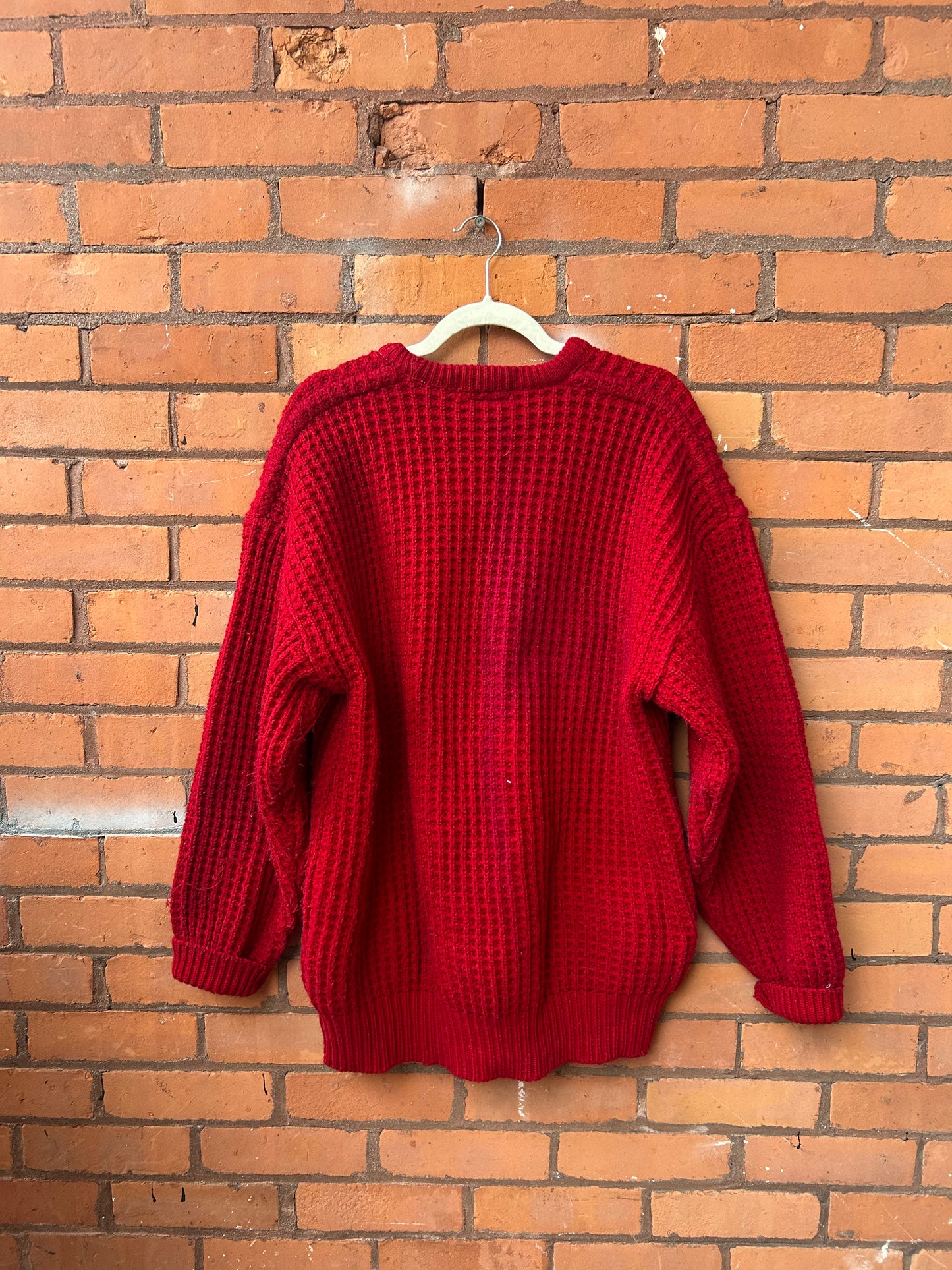 90’s Vintage Red Wool Waffle Knit Sweater / Size XL