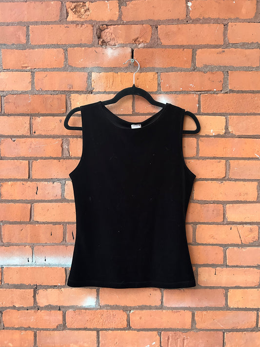 90’s Vintage Black Velvet High Neck Tank Top / Size S-M