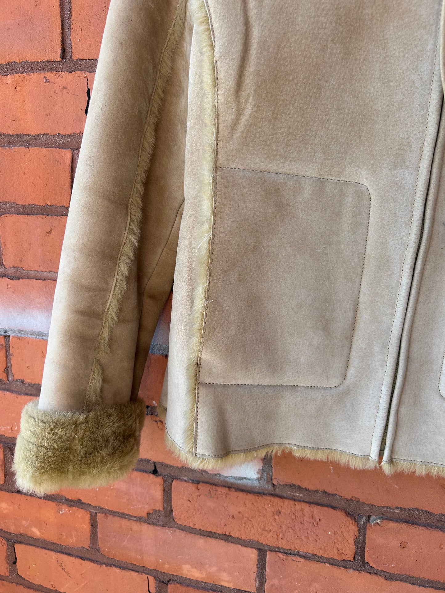 90’s Vintage Beige Suede Zip Up Jacket / Size S