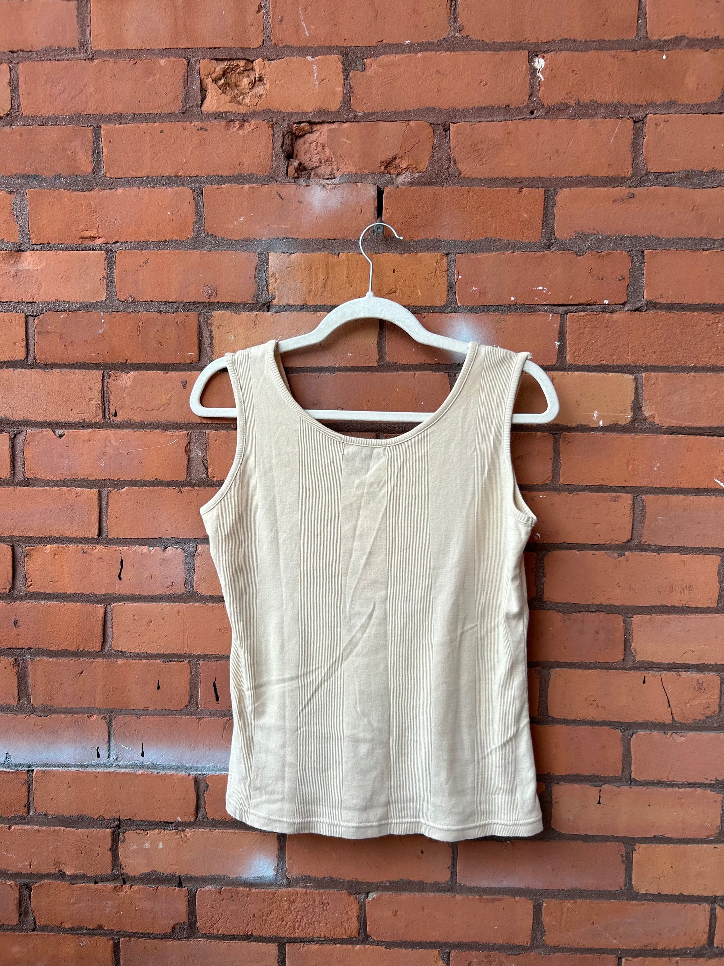 90’s Vintage Beige Beaded Cotton Tank Top / Size M