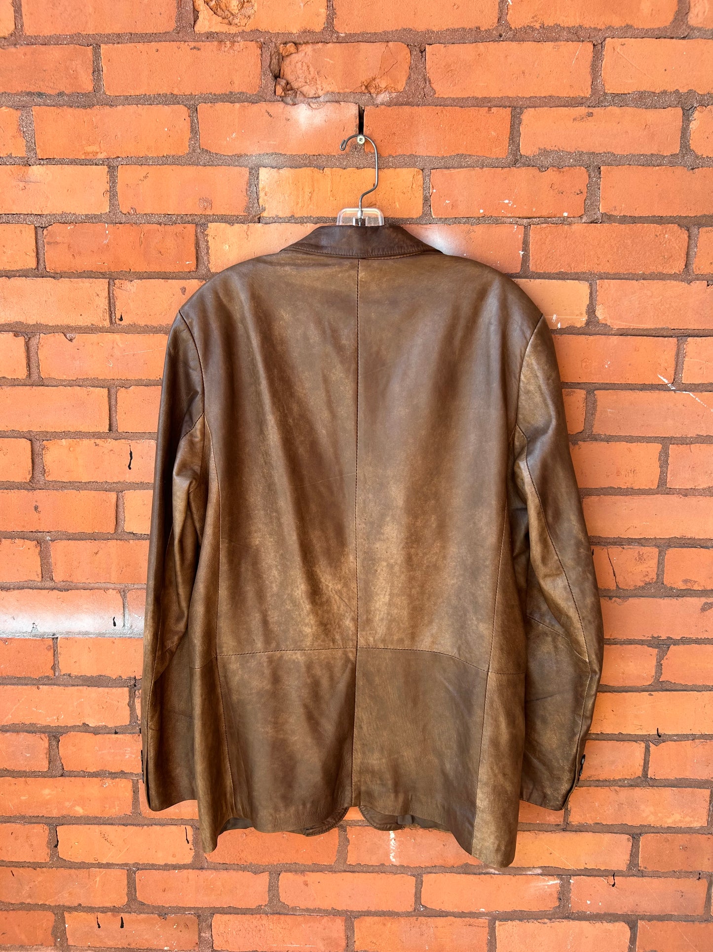 90’s Vintage Faded Brown Leather Blazer / Size L