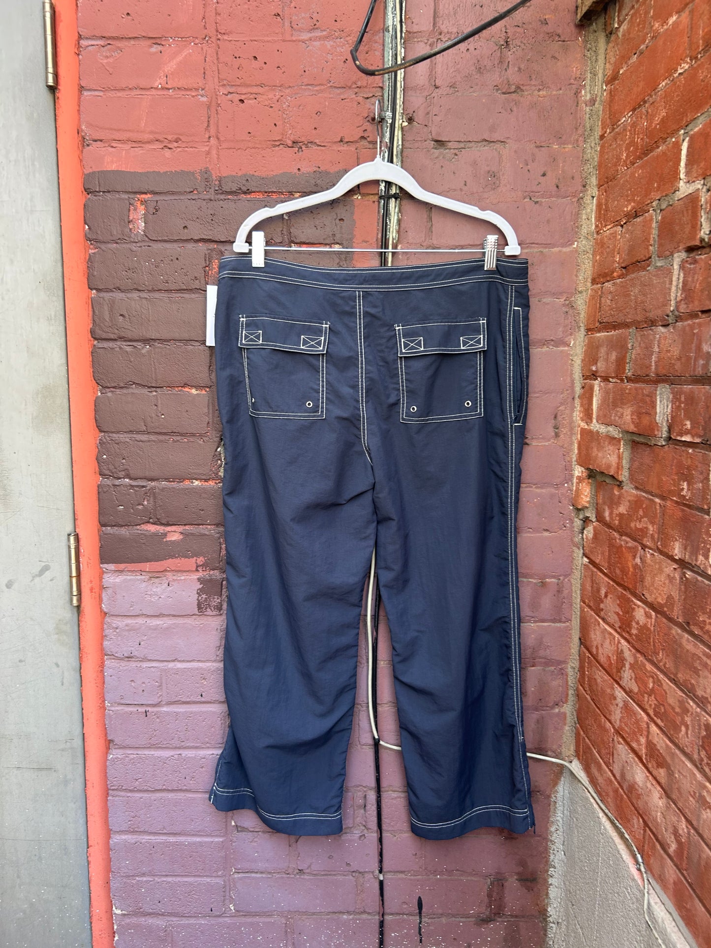 Y2K Vintage Blue Nylon Cargo Capris / 38 Waist