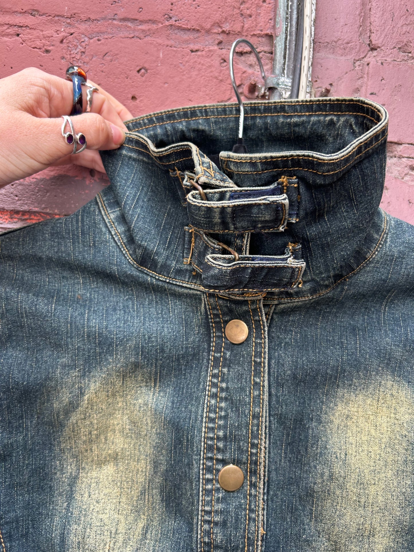 Y2K Vintage Funnel Neck Denim Jacket / Size XS-S