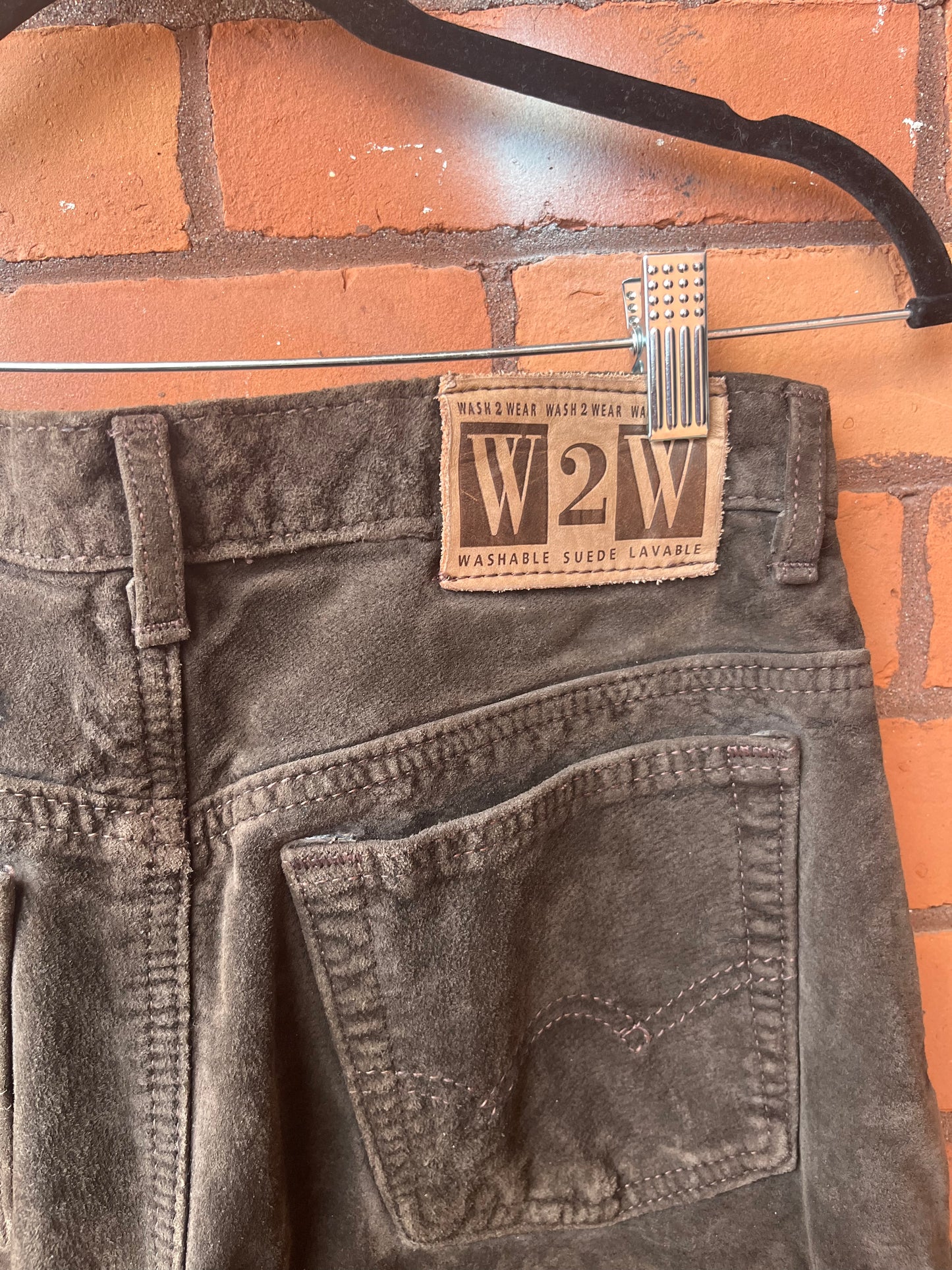 90’s Vintage Brown Suede Straight Leg Pants / 30 Waist
