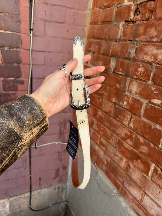 90’s Vintage White Leather Western Belt / Size L - XL