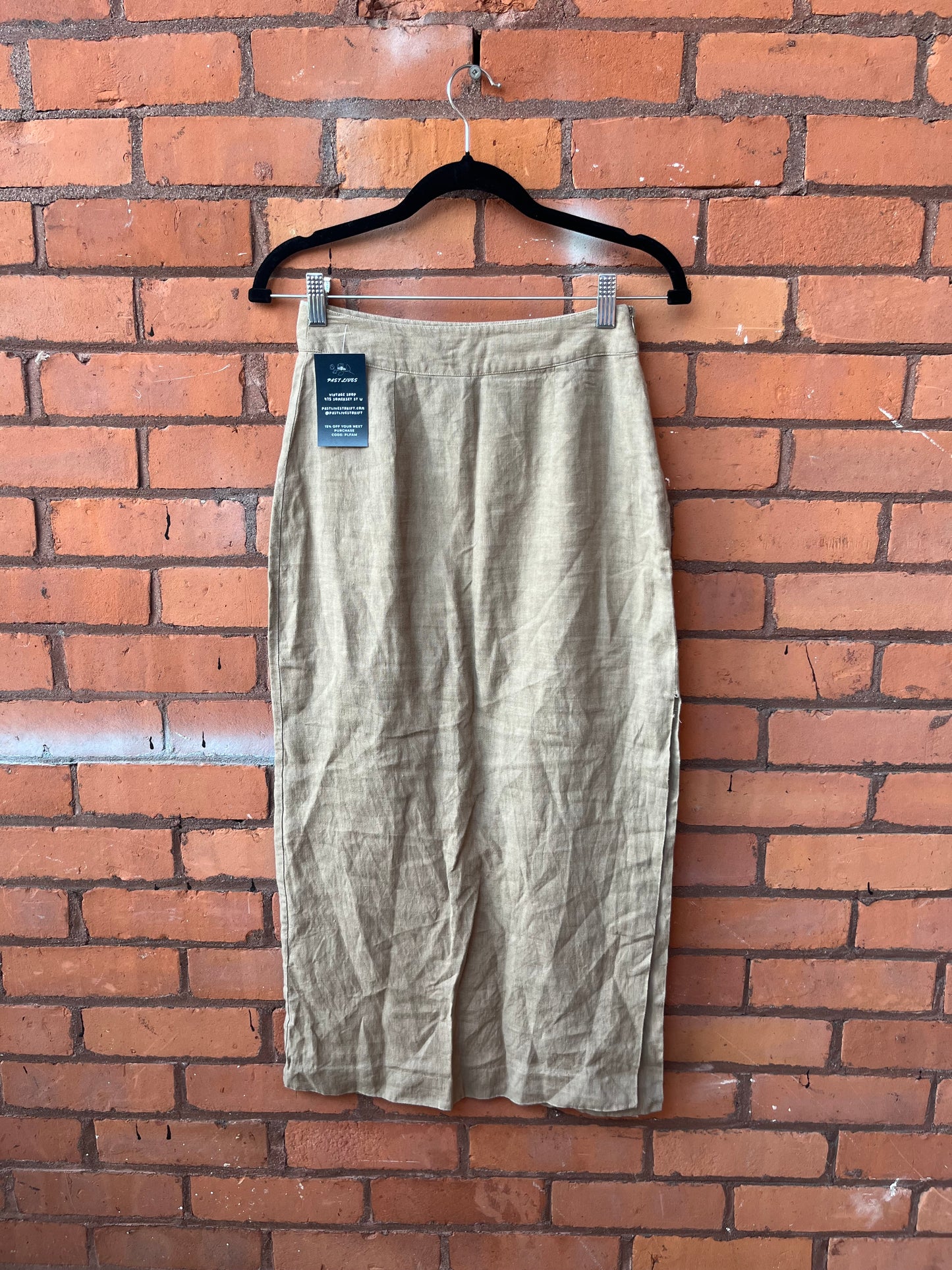 90’s Vintage Brown Linen Maxi Skirt / 25 Waist