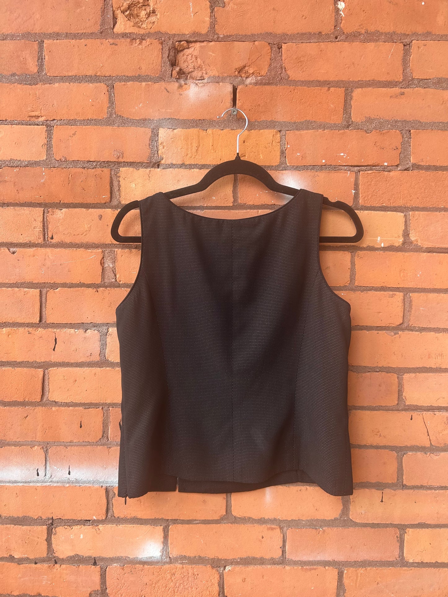 90's Vintage Black Micro Polka Dot High Neck Structured Tank / Size M