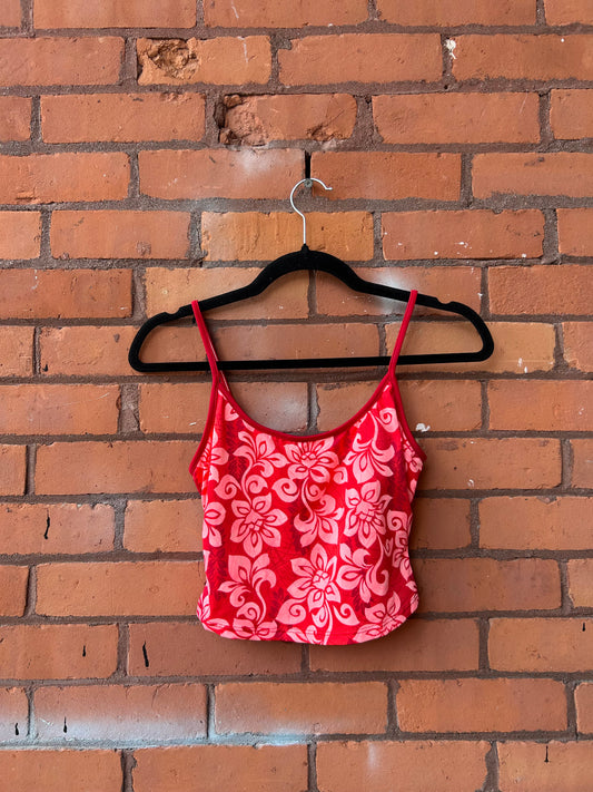 90’s Vintage Pink & Red Floral Swim Tank Top / Size XS
