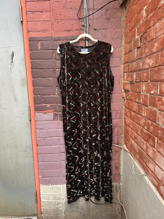 90's Vintage Witchy Floral Velvet Maxi Dress / Size XXL