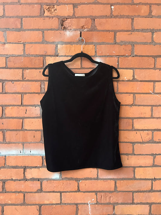 90’s Vintage Black Velvet High Neck Tank Top / Size L-XL