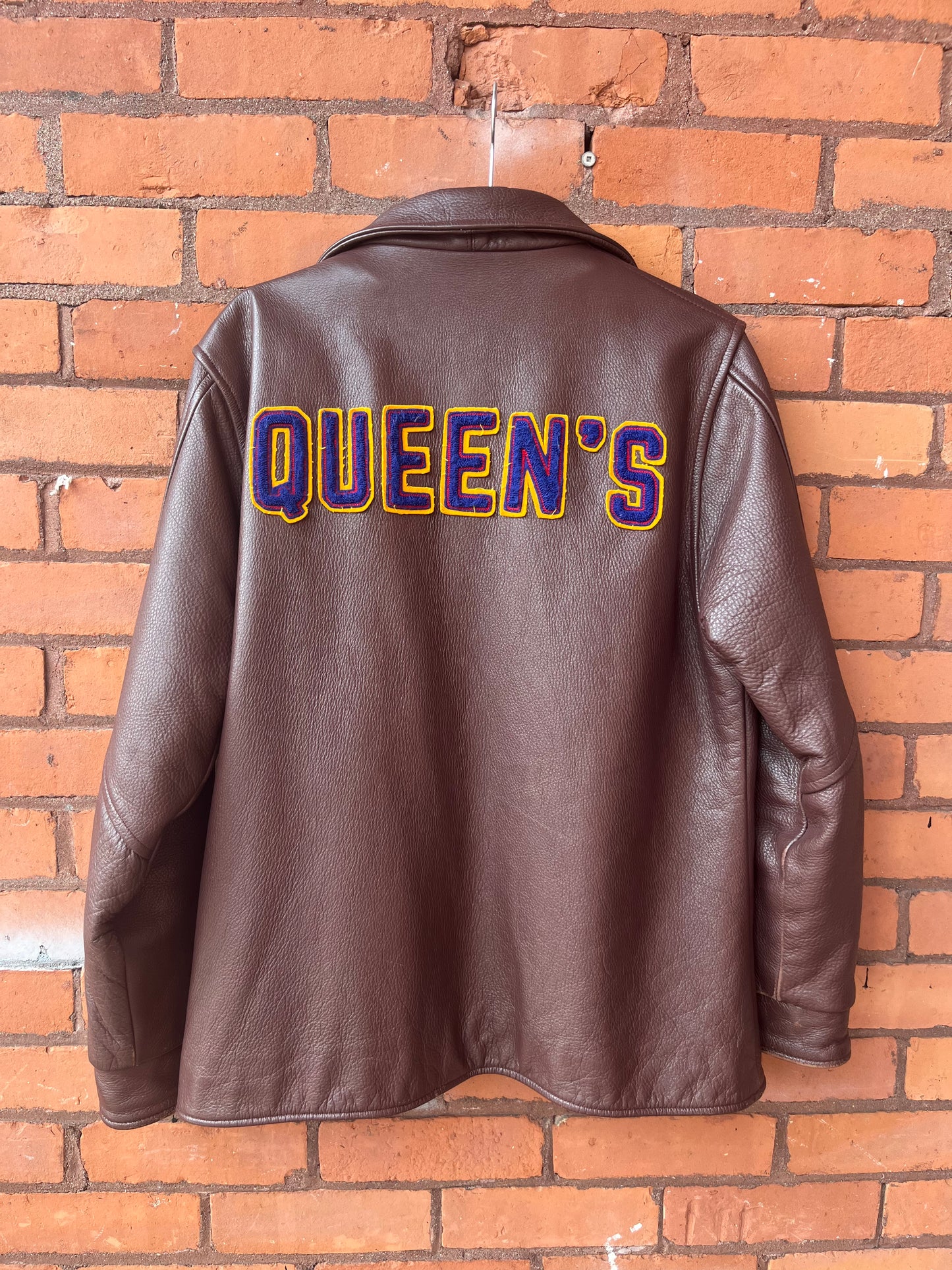 2017 Queens Burgundy Leather Varsity Letterman Jacket / Size M-L