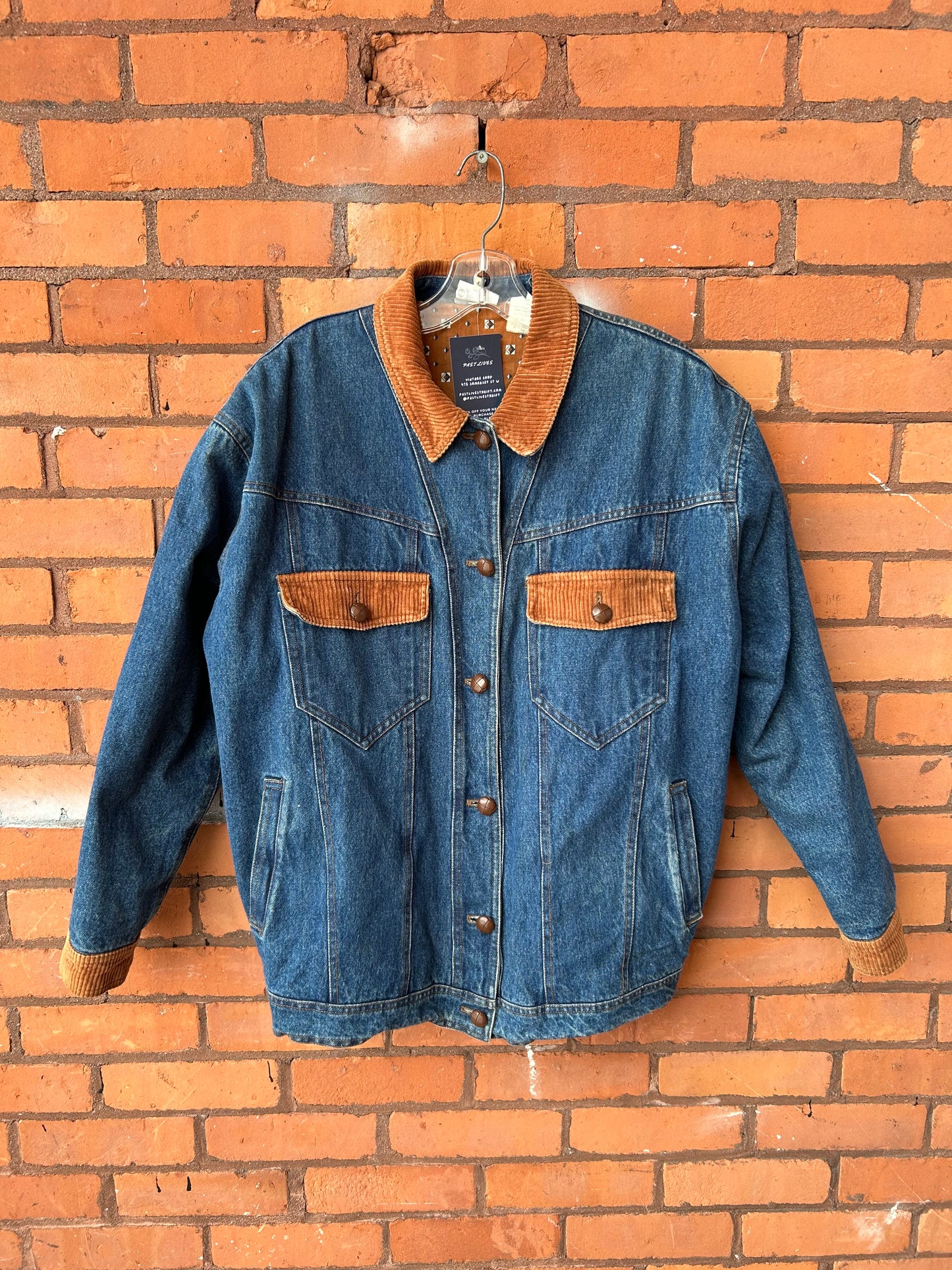 90’s Vintage Blue & Brown Denim Jacket / Size L