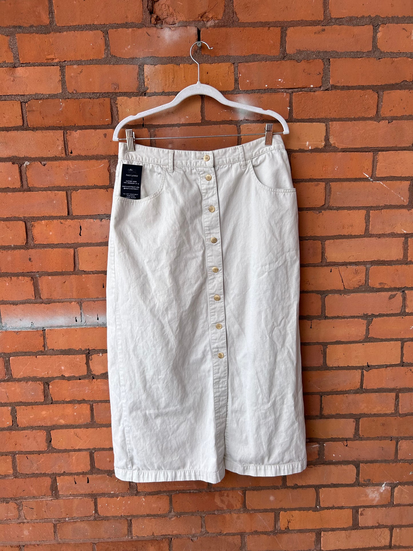 Y2K Vintage Beige Button Down Cotton Maxi Skirt / 32 Waist