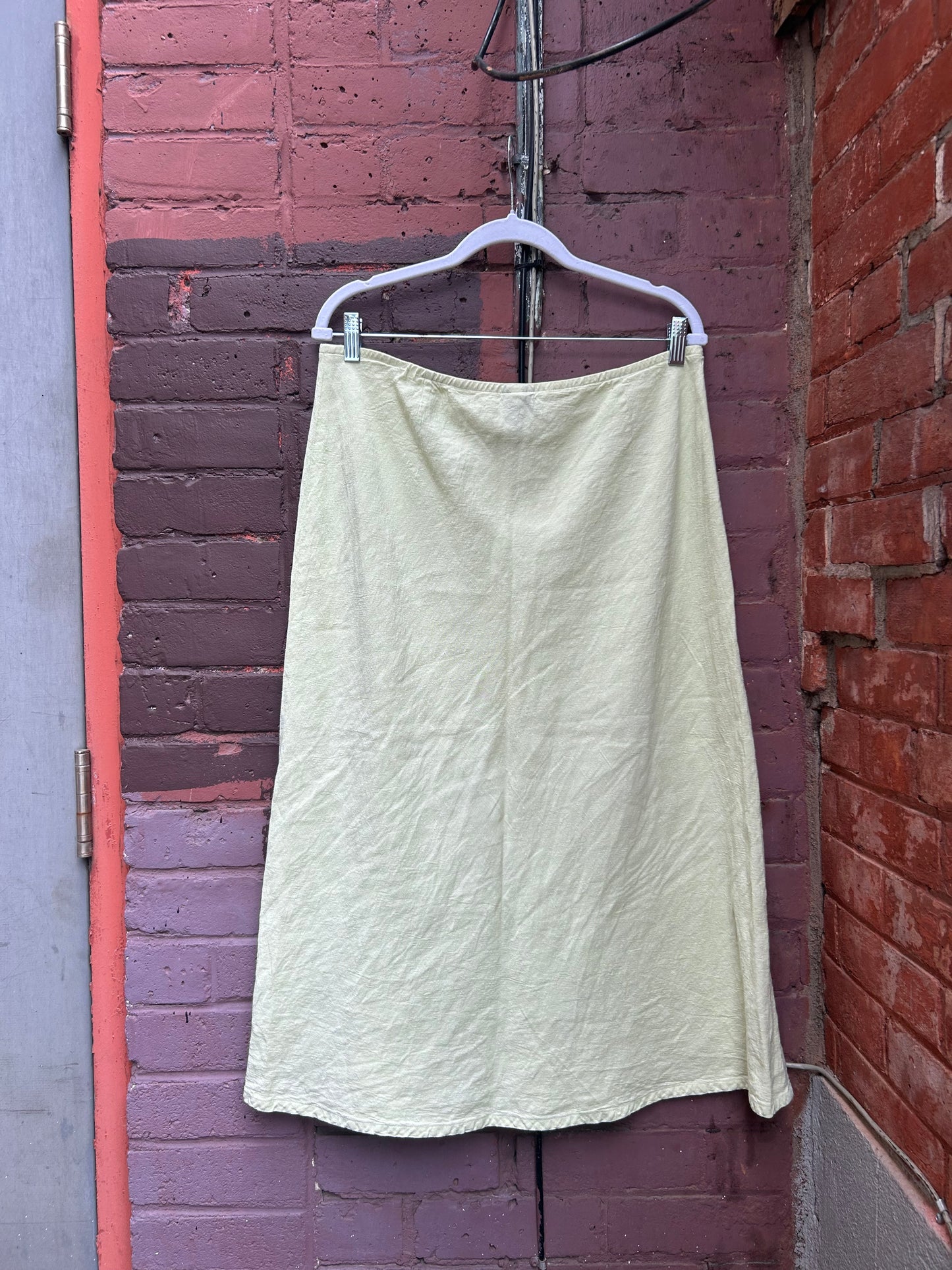 90's Vintage Chartreuse Linen Skirt / 36 - 40 Waist