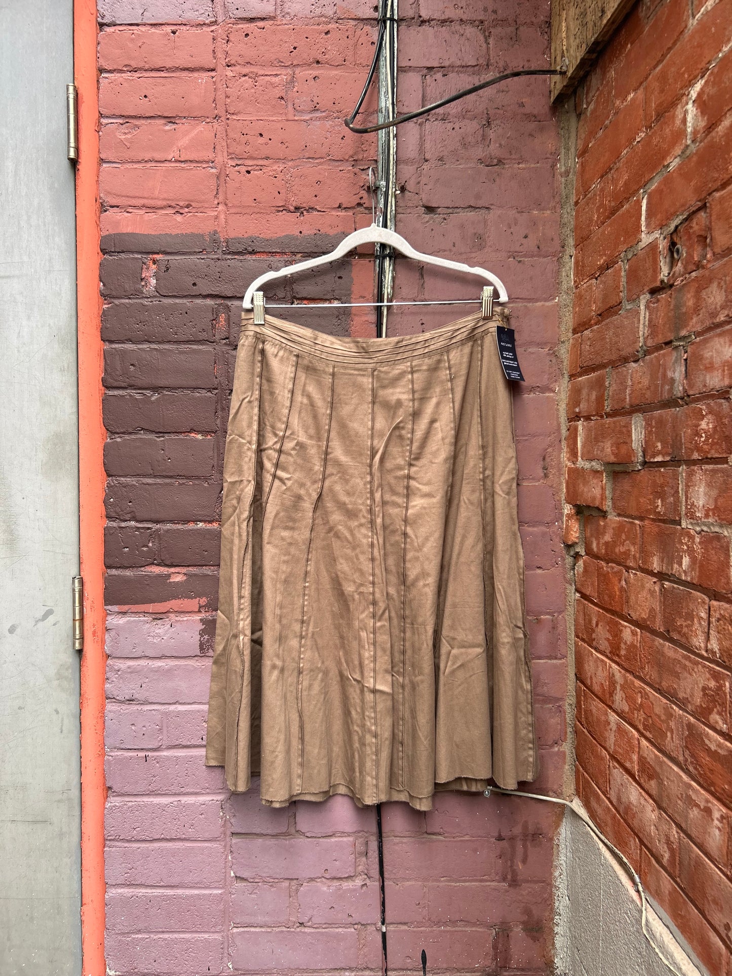 90's Vintage Taupe Paneled Cotton Midi Skirt / 36 Waist