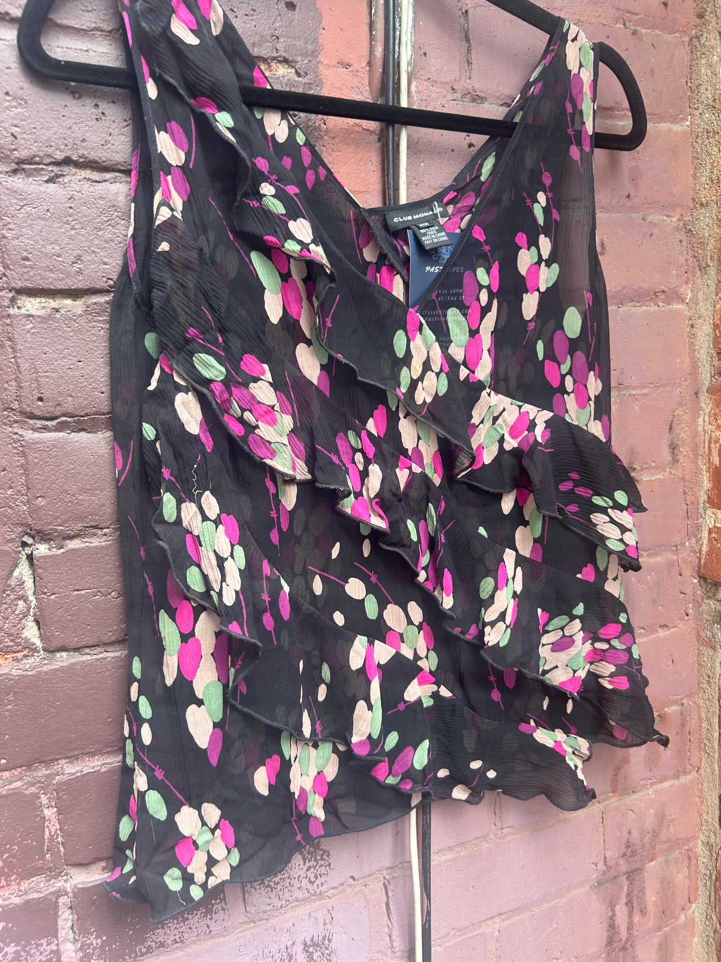 Y2K Vintage Club Monaco Sheer Silk Ruffle Tank / Size M