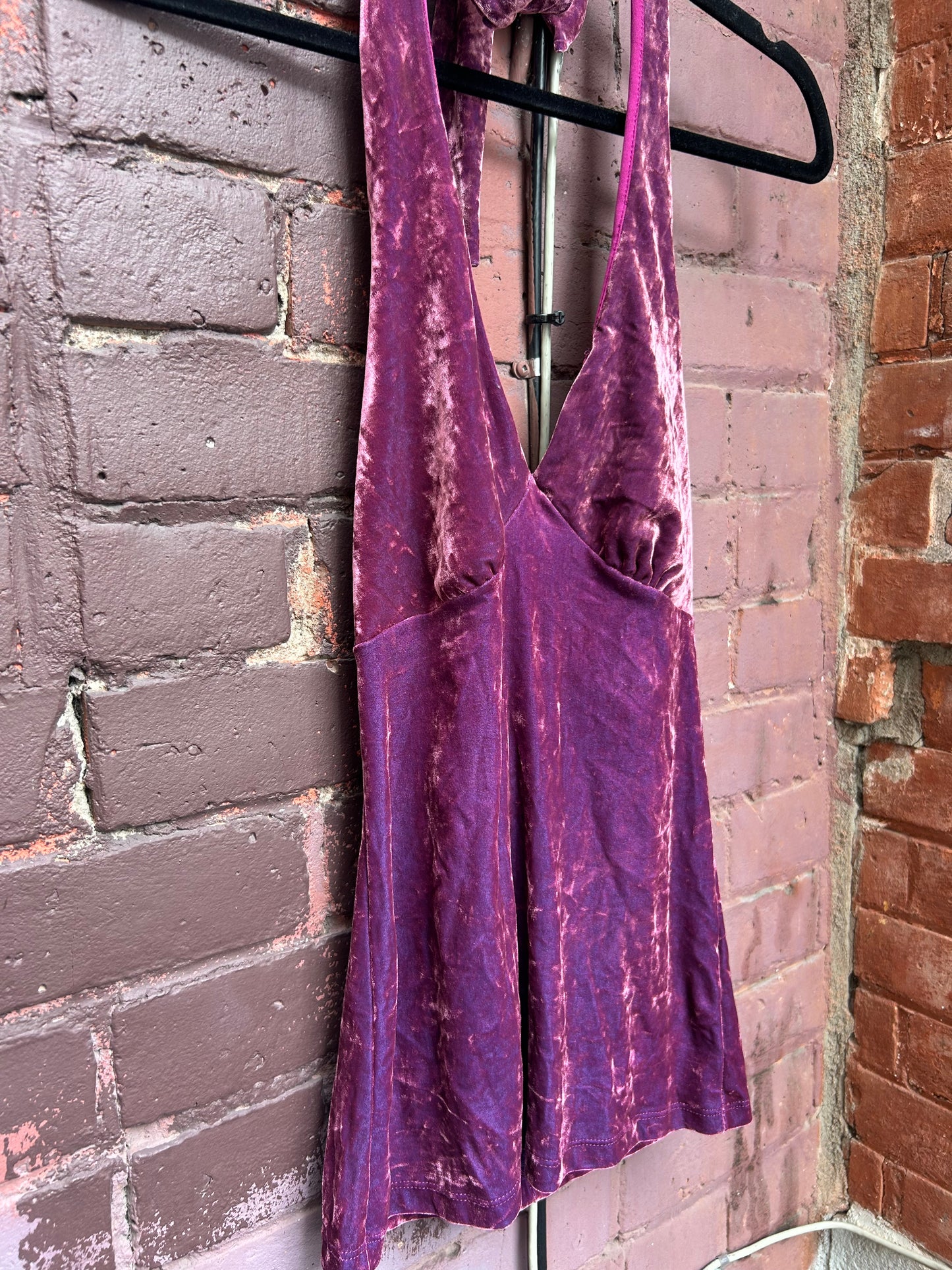 90’s Vintage Purple Crushed Velvet Halter Top / Size XS