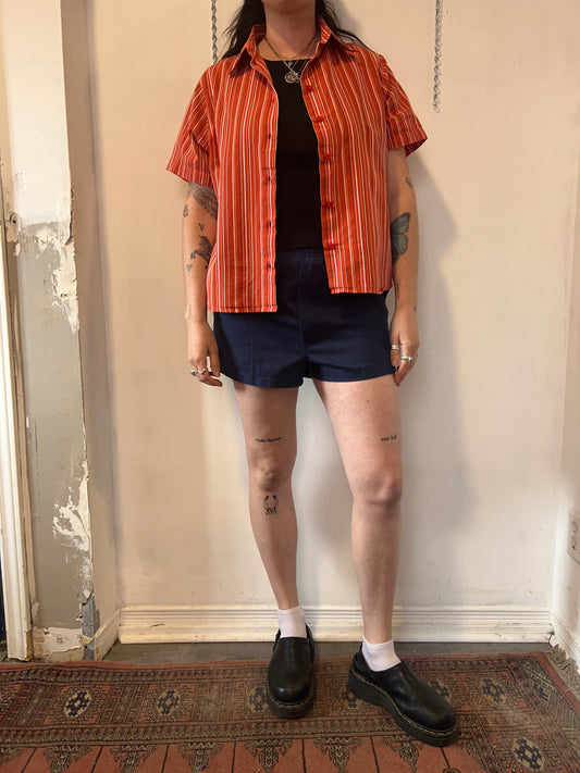 90’s Vintage Orange Striped Short Sleeve Button Down / Size L