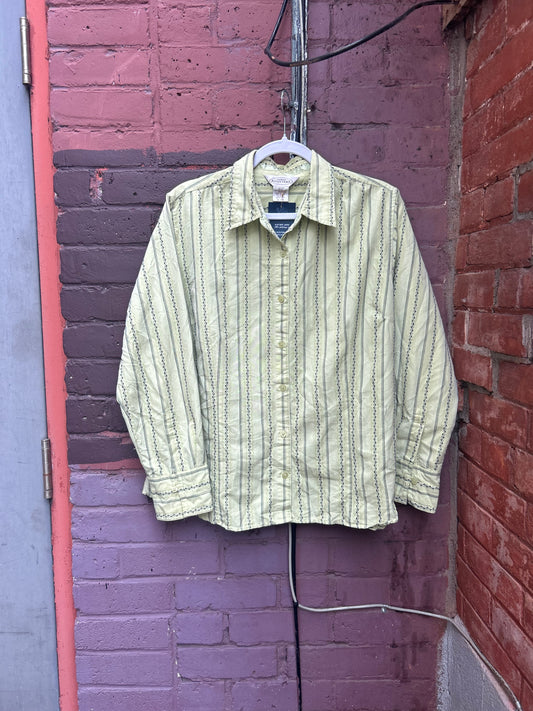 90's Vintage Chartreuse Striped Cotton Blend Button Down / Size XL