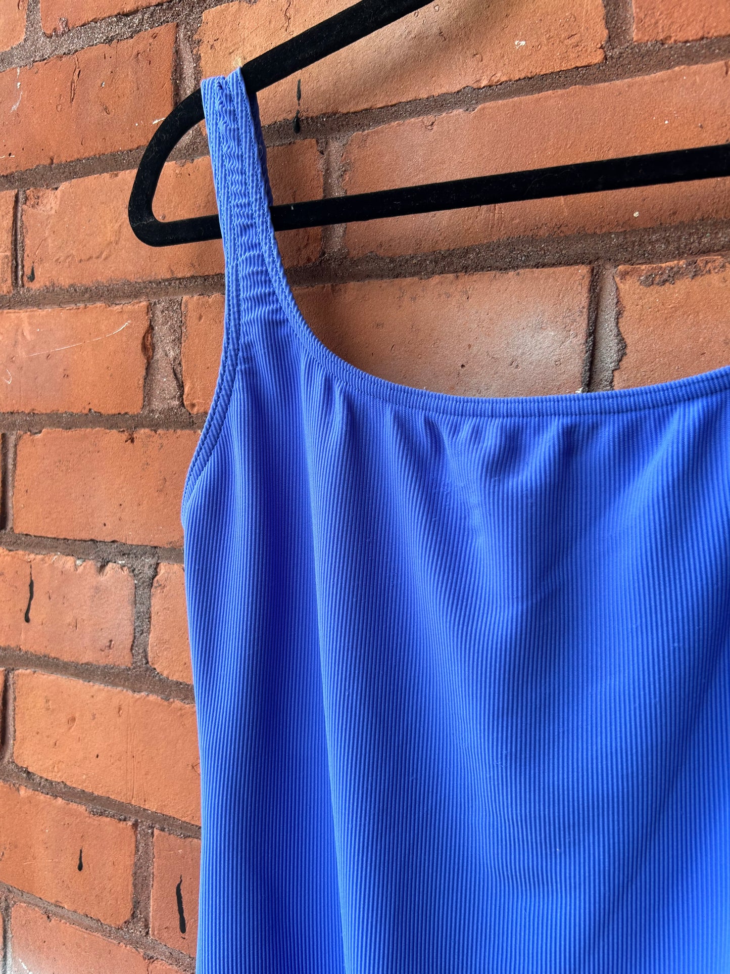 90’s Vintage Periwinkle Low Back Swim Suit / Size L