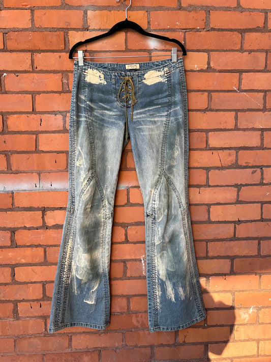 Y2K Vintage Low Rise Lace Up Flare Jeans / 30 Waist
