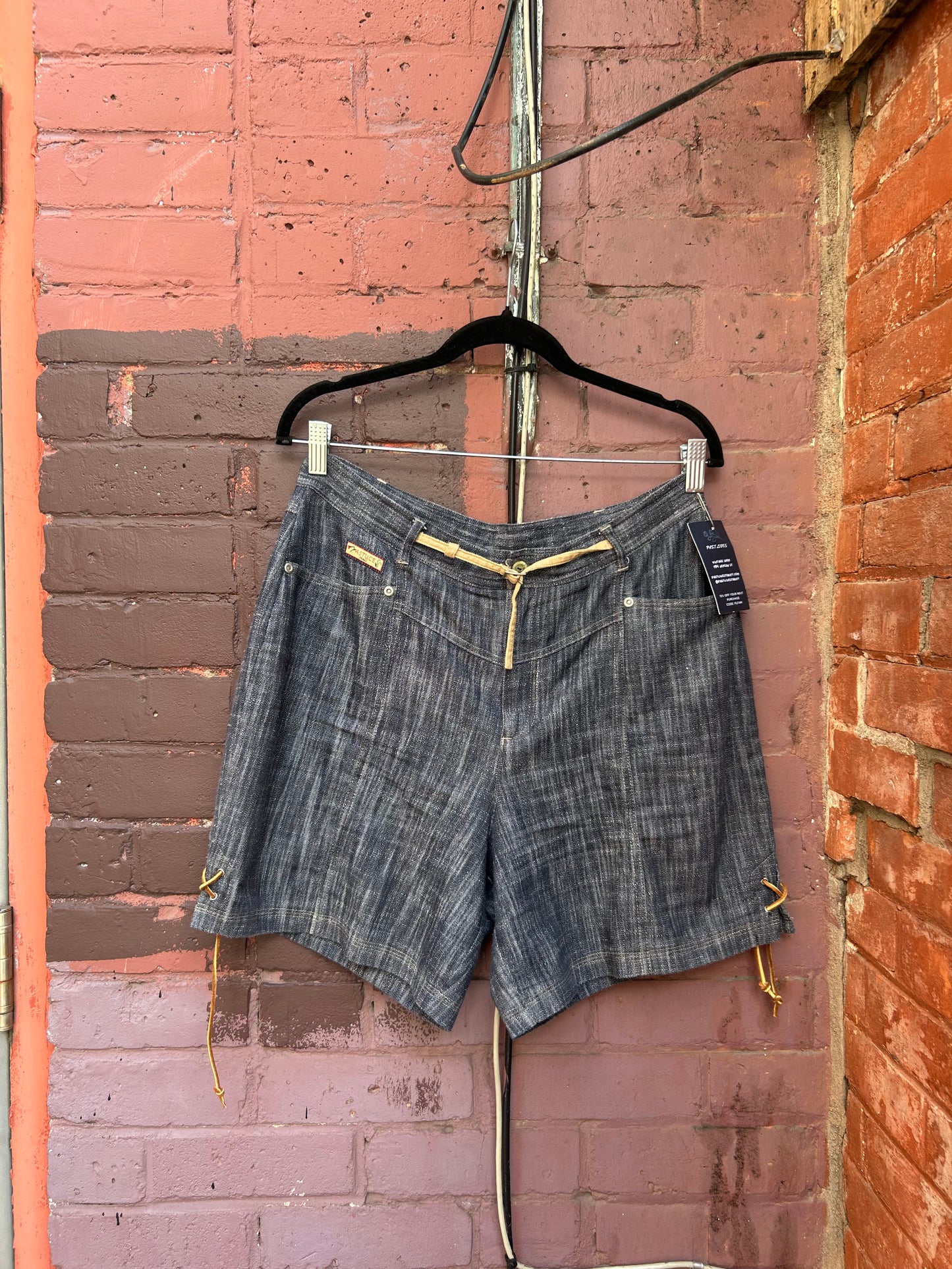Y2K Vintage Blue & Suede Tie Shorts / 32 Waist