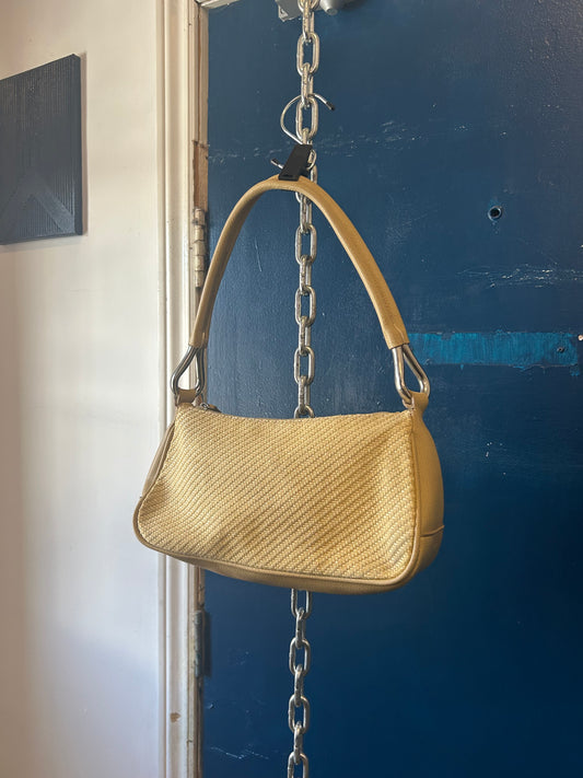 Y2K Vintage Beige Woven & Leather Shoulder Purse