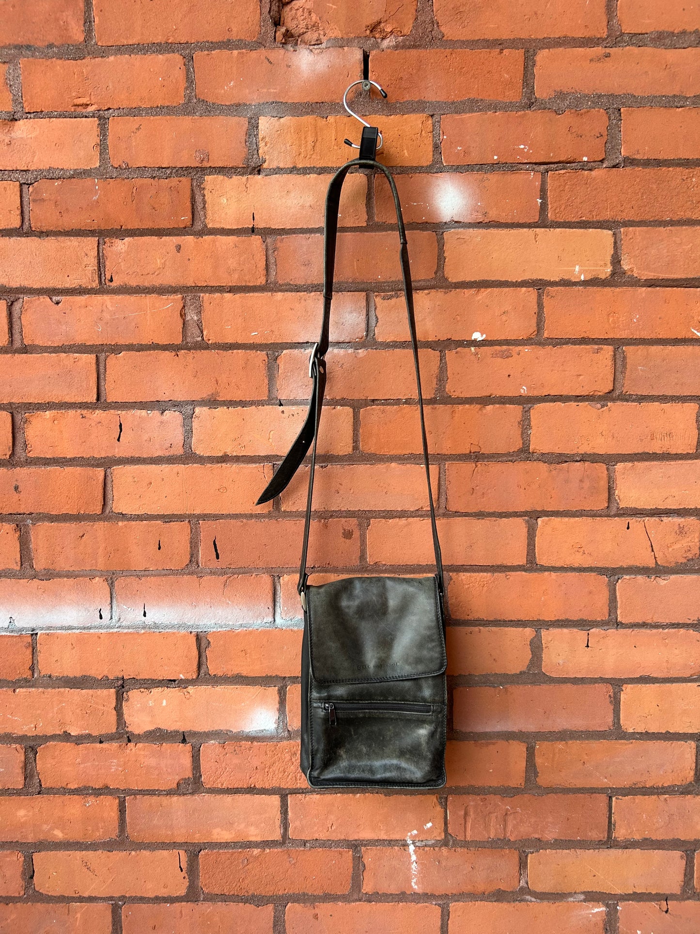 Y2K Vintage Black Faded Leather Rectangle Crossbody Purse