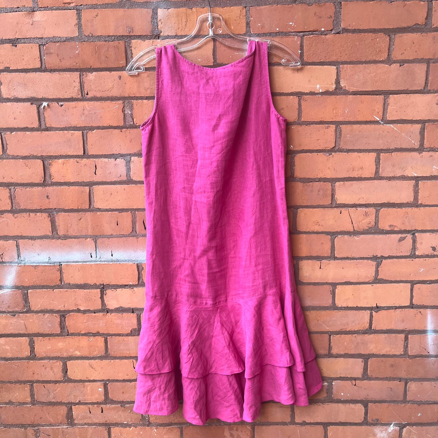 90’s Vintage Bright Pink Linen Drop Waist Midi Dress / Size XS-L