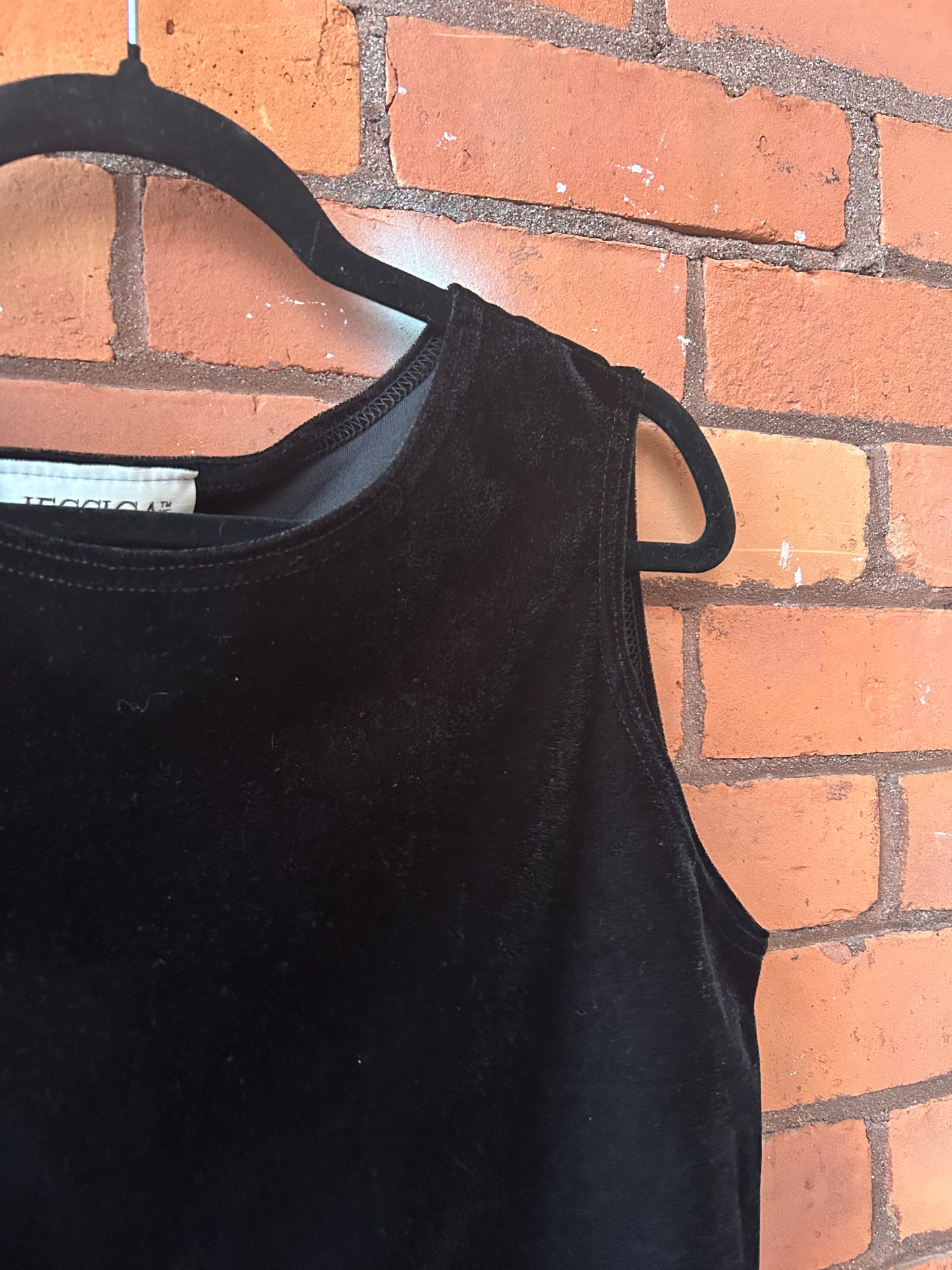 90’s Vintage Black Velvet High Neck Tank Top / Size L-XL