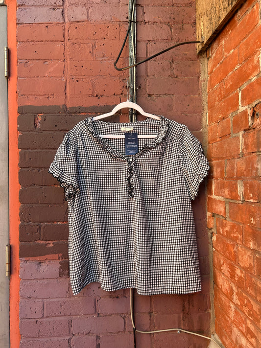 Y2K Vintage Black & White Gingham Cotton Short Sleeve Blouse / Size XXL