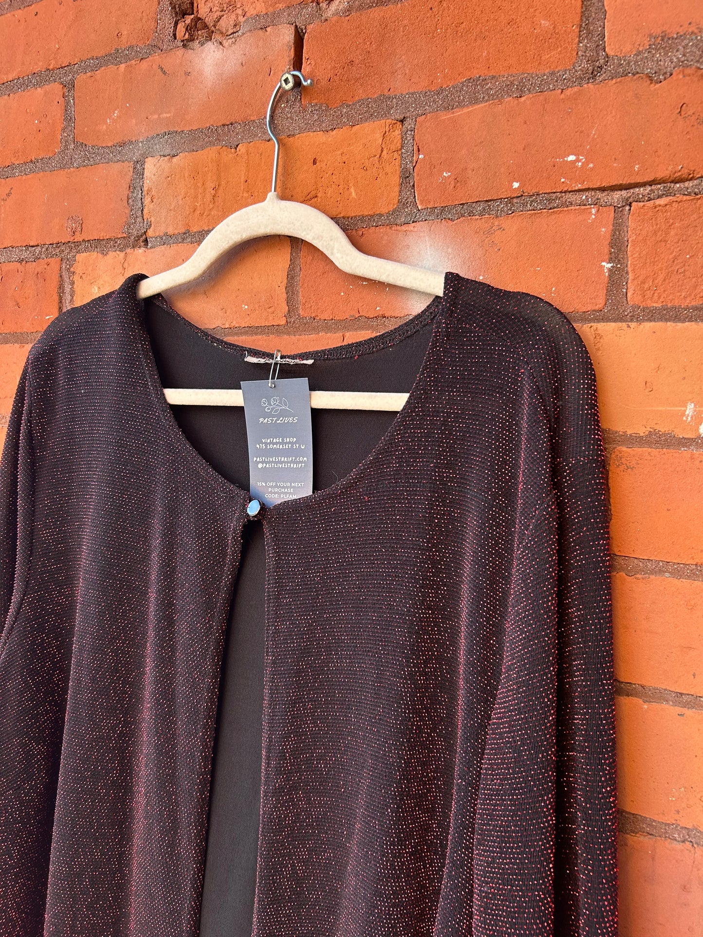 90’s Vintage Red Shimmer One Button Cardigan / Size 3X
