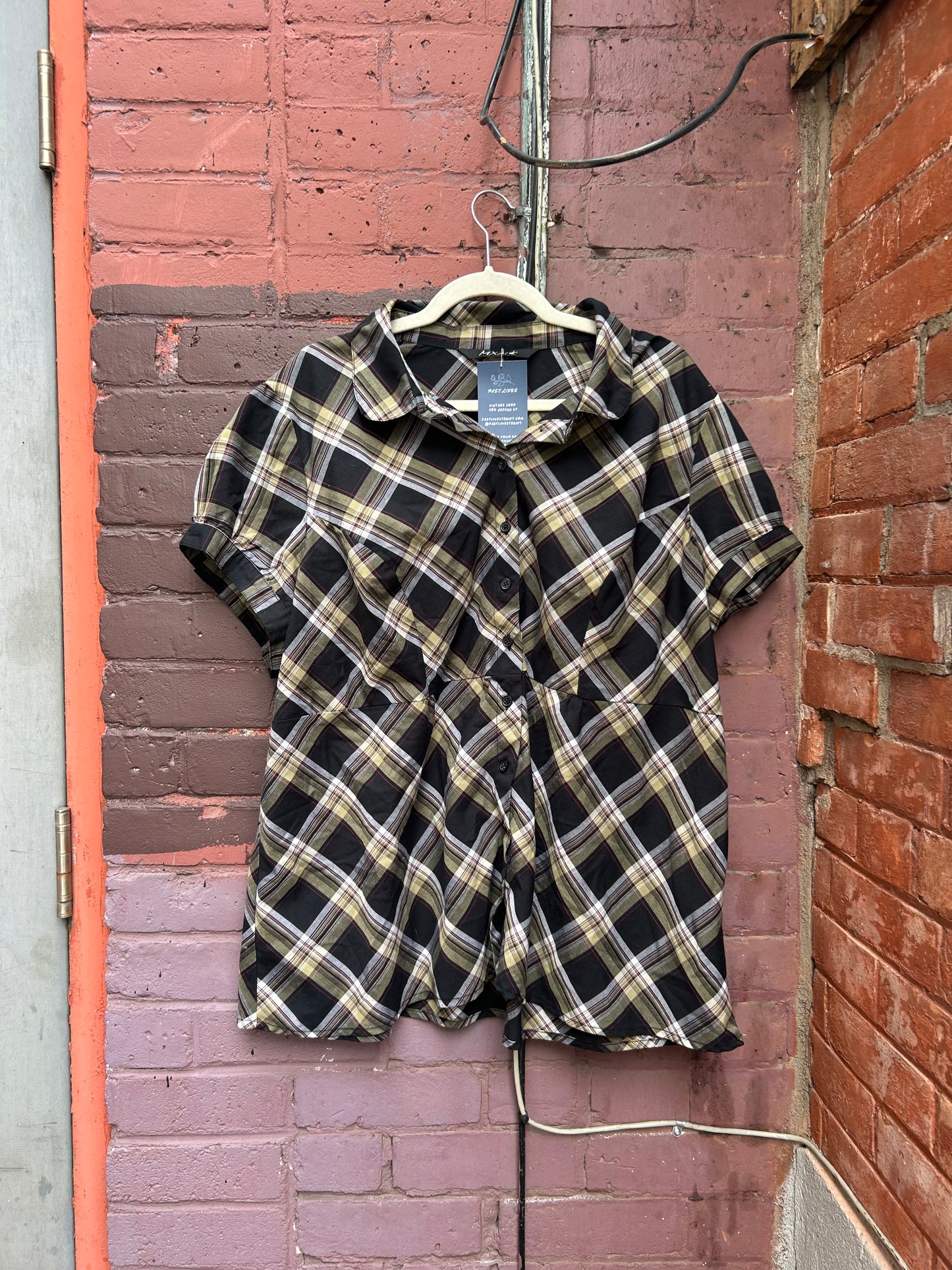 Y2K Vintage Plaid Short Sleeve Blouse / Size 3X