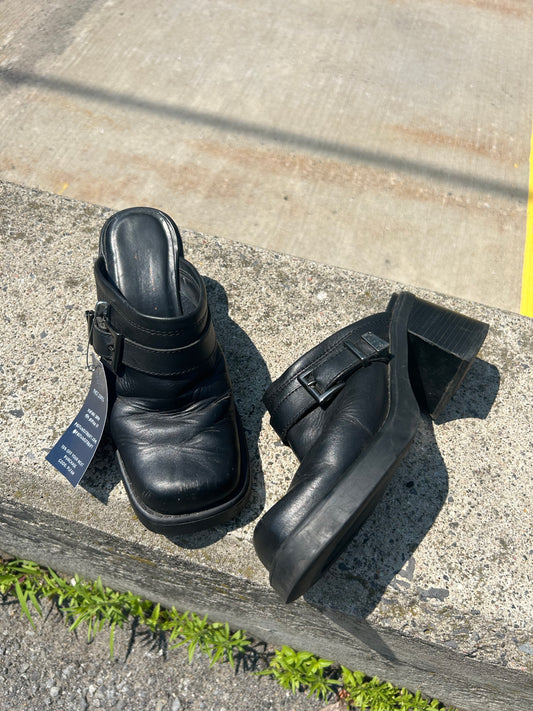 90's Vintage Harley Davidson Chunky Leather Mules / Size 6.5