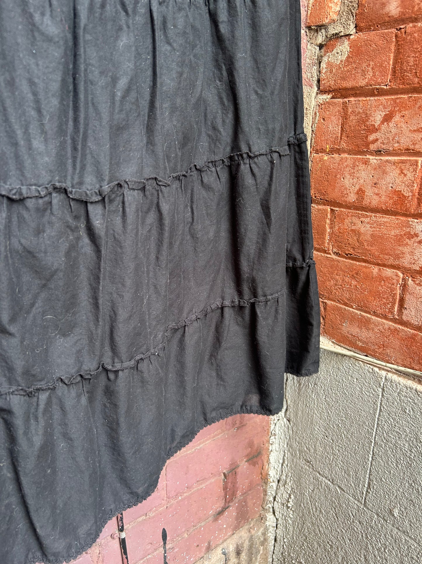 Y2K Vintage Black Cotton Tiered Maxi Skirt / 38-42 Waist