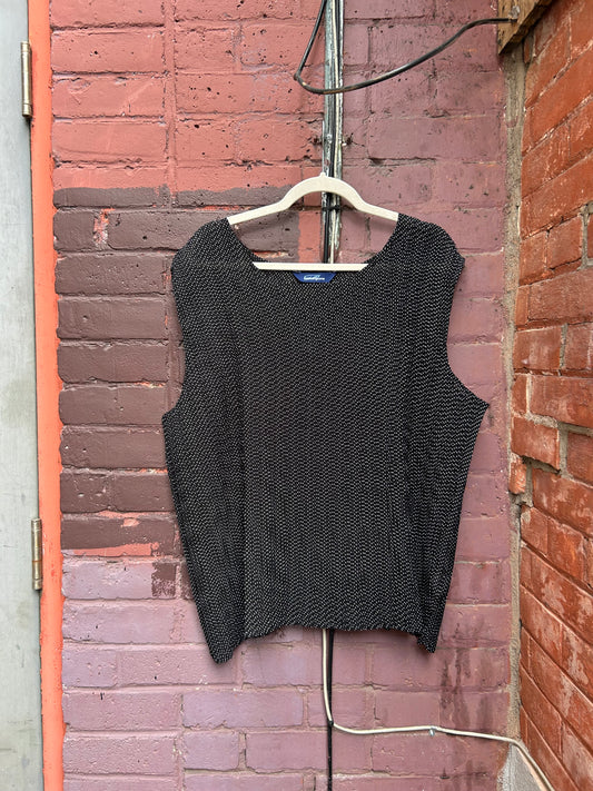 90's Vintage Black & White Polka Dot Mesh Tank Top / Size 3X