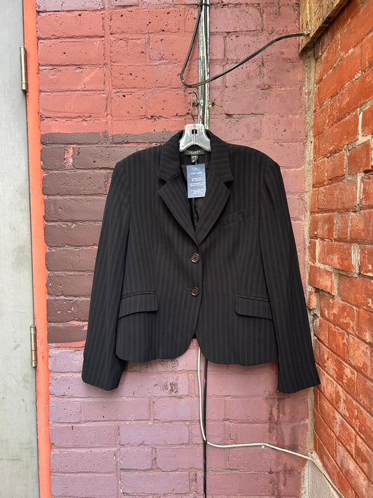 90's Vintage Black Striped Boxy Blazer / Size M-L