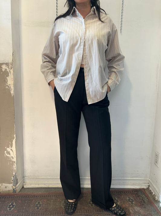 90’s Vintage Beige & White Pinstripe Button Down Shirt / Size L