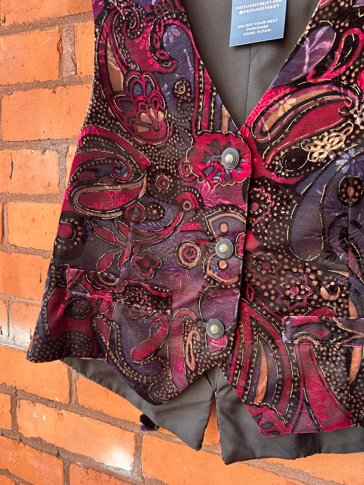 90’s Vintage Paisley Velvet Cropped Vest / Size L