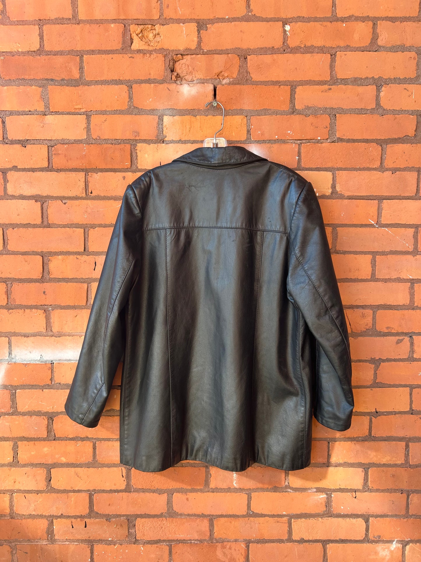 90’s Vintage Black Leather Classic Button Down Jacket / Size XXL
