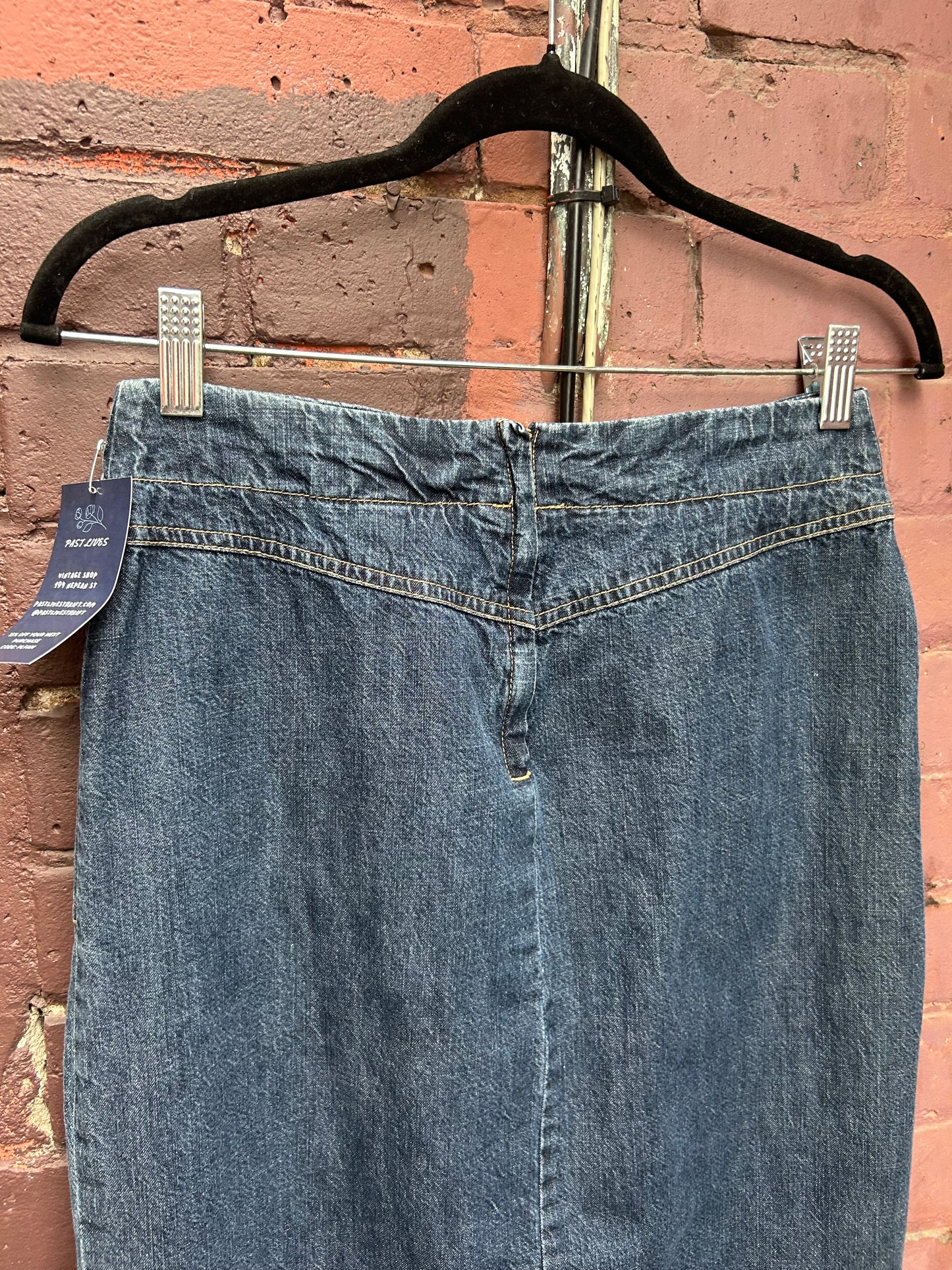 90's Vintage Low Rise Denim Maxi Skirt / 28 Waist