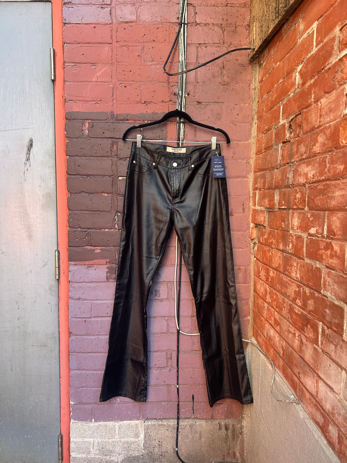 90's Vintage Black Wet Look Low Rise Flare Pants / 28 Waist