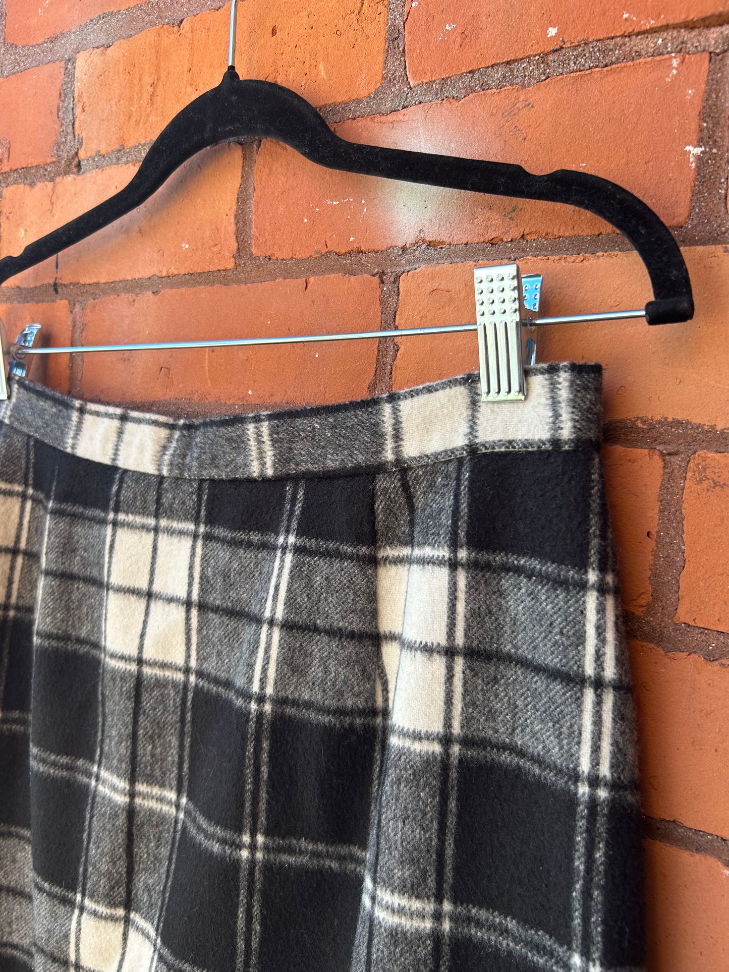90’s Vintage Black & White Plaid Wool Blend Maxi Skirt / 30 Waist