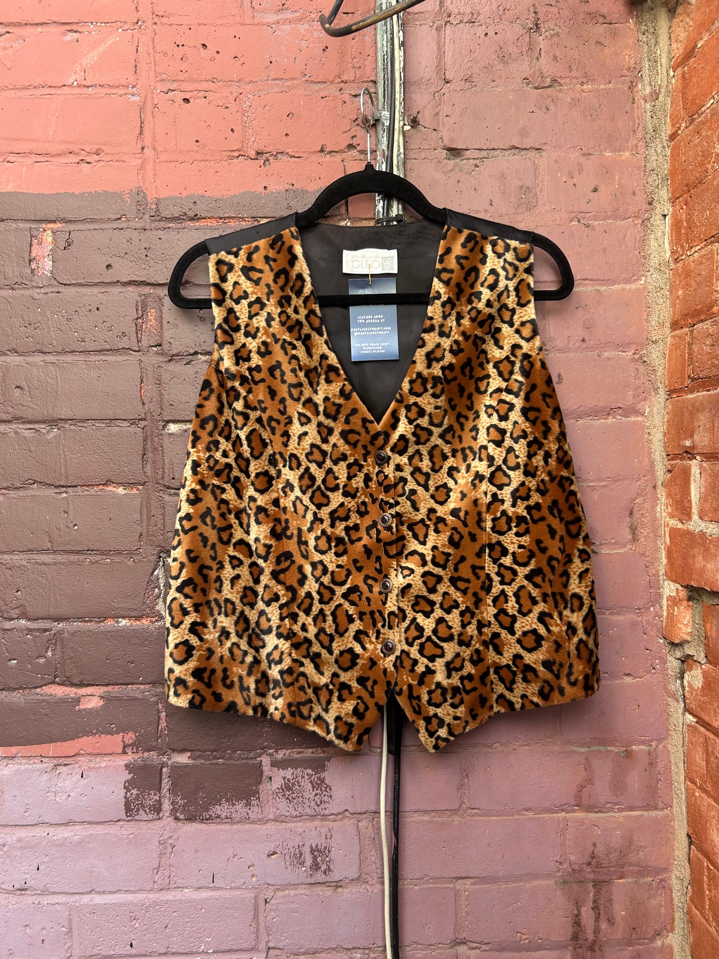 90's Vintage Fuzzy Leopard Vest / Size L