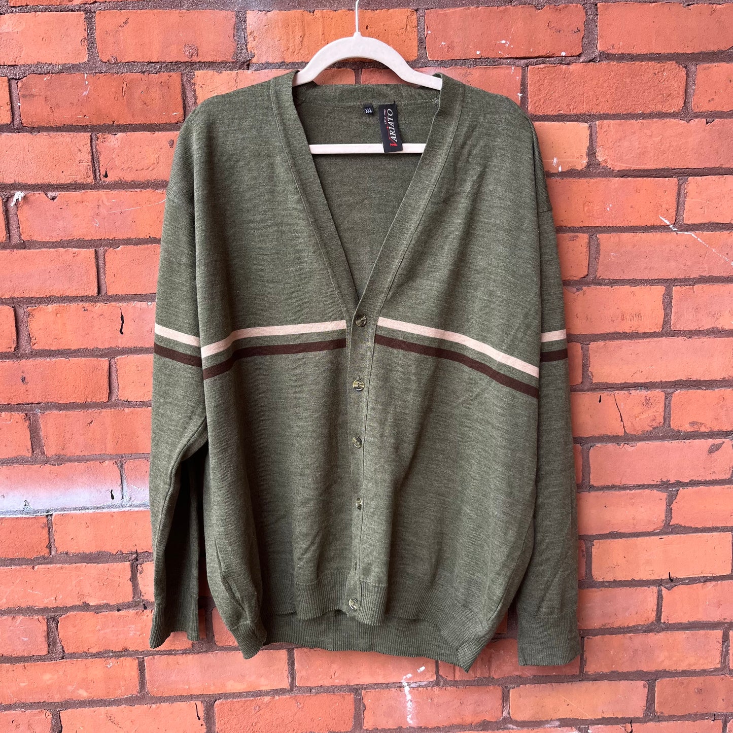 90’s Vintage Green Striped Slouchy Cardigan / Size XXL