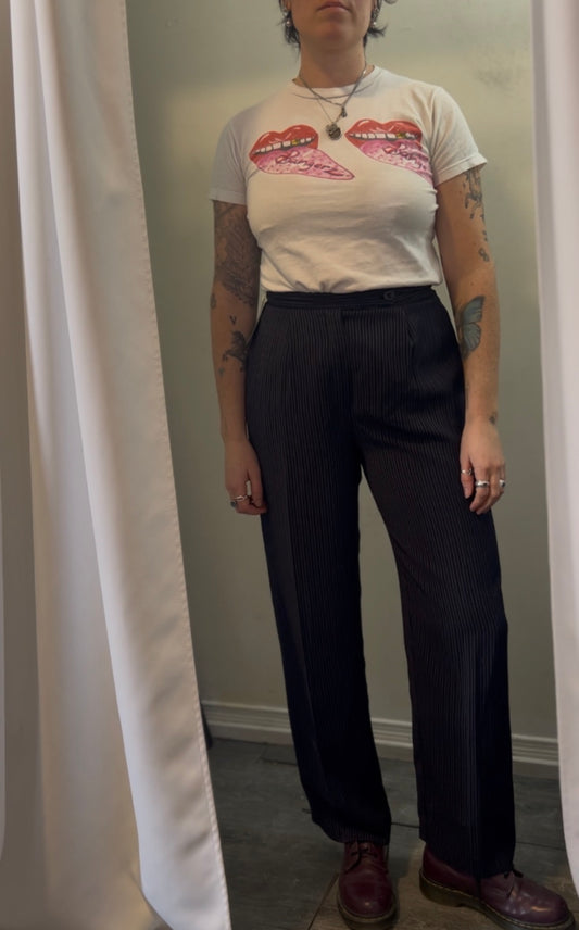 90’s Vintage Navy Pinstripe Straight Leg Trousers / 30 Waist