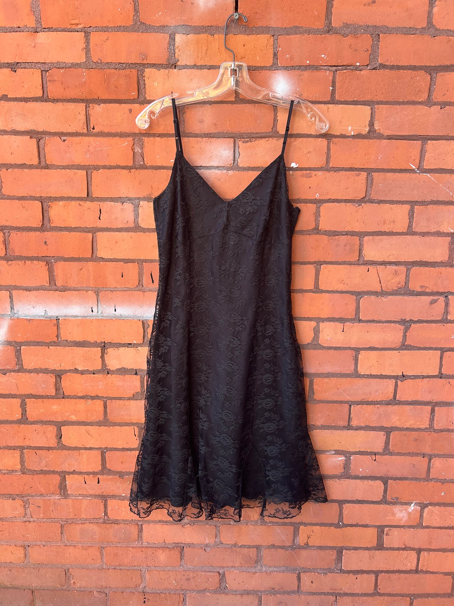 90’s Vintage Black Lace Midi Dress / Size 6-8